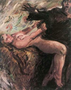 20th Century German impressionist interpretation of the Bible's lusty Corinth (Potiphar's wife) trying to seduce Joseph.